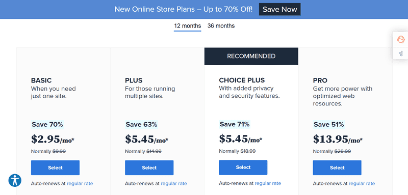 Bluehost pricing